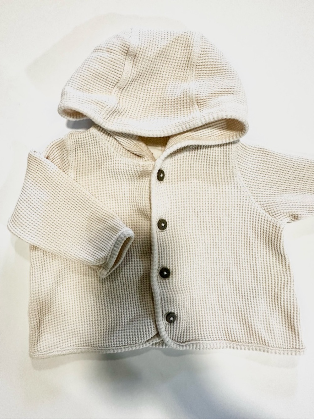 H&M Cream Waffle-Knit Hooded Button Sweater